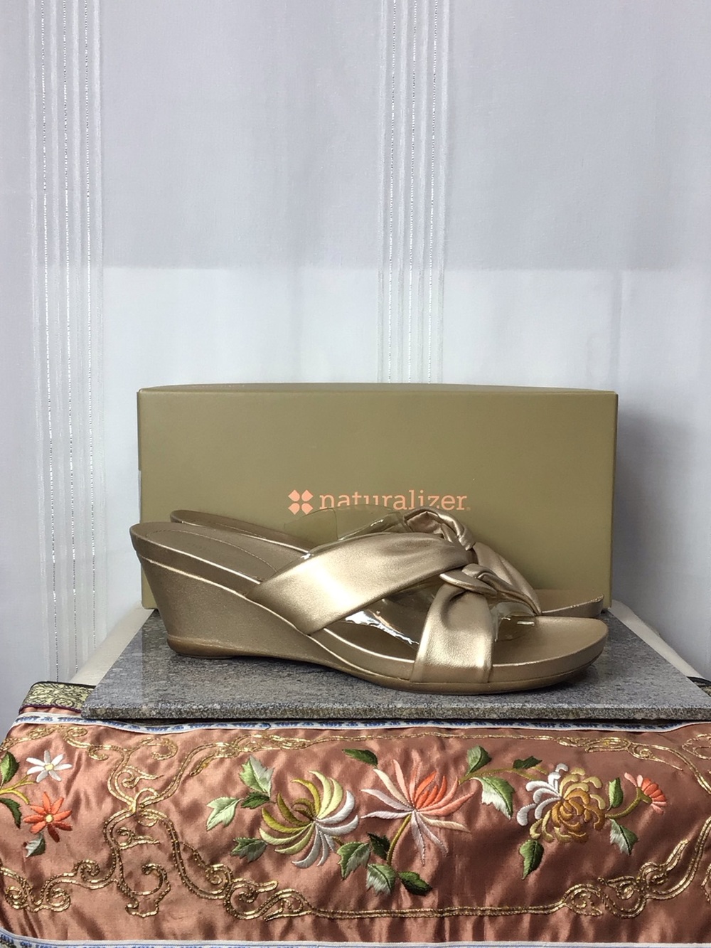 Naturalizer Sardona Champagne Wedge Slide Sandals Sz.9